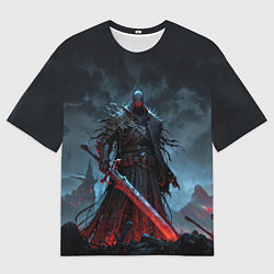 Футболка оверсайз мужская Воин мрака с угольно-красными глазами, цвет: 3D-принт