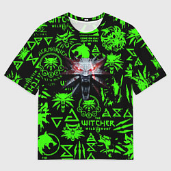 Футболка оверсайз мужская Ведьмак кислотные логотипы волк, цвет: 3D-принт