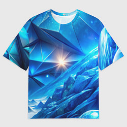 Мужская футболка оверсайз Синяя объемная абстракция со вспышкой