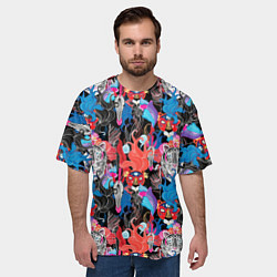 Футболка оверсайз мужская Орнамент диких кошек, цвет: 3D-принт — фото 2