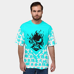 Футболка оверсайз мужская Cyberpunk neon samurai japan, цвет: 3D-принт — фото 2
