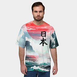 Футболка оверсайз мужская Япония - страна восходящего солнца - акварель, цвет: 3D-принт — фото 2