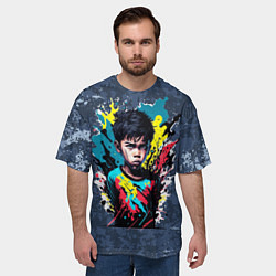 Футболка оверсайз мужская Мальчик в цветных брызгах, цвет: 3D-принт — фото 2