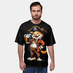 Футболка оверсайз мужская Весёлый кот пират с пивом, цвет: 3D-принт — фото 2