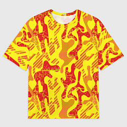 Мужская футболка оверсайз Абстракция красный рисунок на желтом фоне