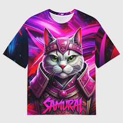 Мужская футболка оверсайз Кот в самурайском стиле