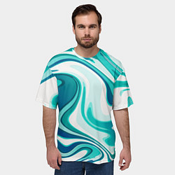 Футболка оверсайз мужская Кислотно синий белый мраморный фон, цвет: 3D-принт — фото 2