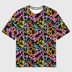 Футболка оверсайз мужская Funny bunny color graffiti pattern, цвет: 3D-принт