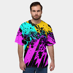 Футболка оверсайз мужская Разноцветная неоновая абстракция - нейроарт, цвет: 3D-принт — фото 2