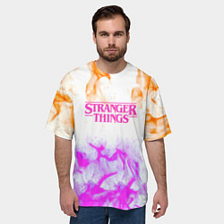Футболка оверсайз мужская Очень странные дела огонь неоновый, цвет: 3D-принт — фото 2