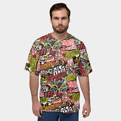 Футболка оверсайз мужская Супер мото паттерн с надписями и черепками, цвет: 3D-принт — фото 2