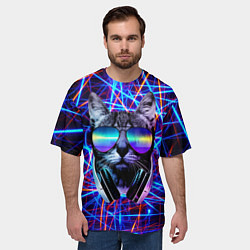 Футболка оверсайз мужская Cat DJ neon, цвет: 3D-принт — фото 2