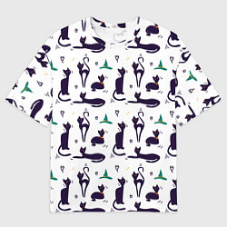 Мужская футболка оверсайз Узор из черных магических кошек