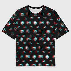 Мужская футболка оверсайз Ведьмак глитч логотипы