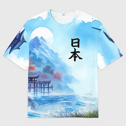 Футболка оверсайз мужская Японский морской пейзаж - нейроарт, цвет: 3D-принт