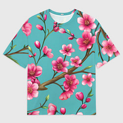 Мужская футболка оверсайз Ветка розовой сакуры