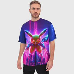 Футболка оверсайз мужская Neon horror - cyber Pikachu, цвет: 3D-принт — фото 2