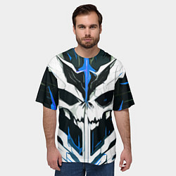 Футболка оверсайз мужская Абстрактный белый череп и синие полосы, цвет: 3D-принт — фото 2