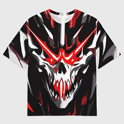 Мужская футболка оверсайз Абстрактный белый череп и красные полосы