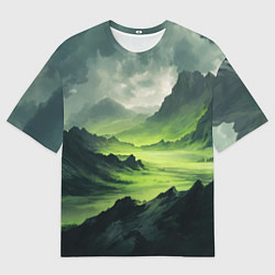 Футболка оверсайз мужская Ядовитая горная местность - токсичная кислотная до, цвет: 3D-принт