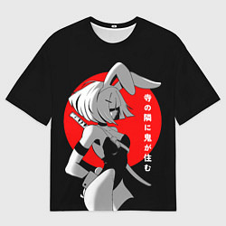 Футболка оверсайз мужская Секси девушка-самурай с заячьими ушками- иероглифы, цвет: 3D-принт