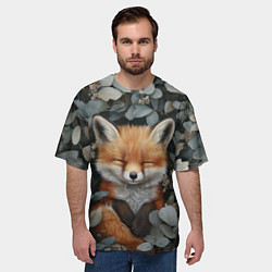 Футболка оверсайз мужская Спящий лисёнок в листве, цвет: 3D-принт — фото 2