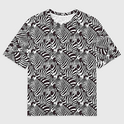 Мужская футболка оверсайз Абстрактный черно-белый узор с зеброй