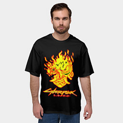 Футболка оверсайз мужская Cyberpunk 2077 fire logo, цвет: 3D-принт — фото 2