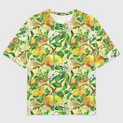 Мужская футболка оверсайз Птица на грушевом дереве