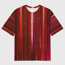 Мужская футболка оверсайз Вертикальные красные линии на чёрном фоне