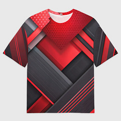 Мужская футболка оверсайз Геометрия красные черные пластины