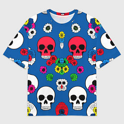 Мужская футболка оверсайз Паттерн из цветных черепков муэрто - нейроарт