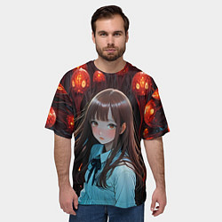 Футболка оверсайз мужская Аниме девушка окружённая красными монстрами, цвет: 3D-принт — фото 2