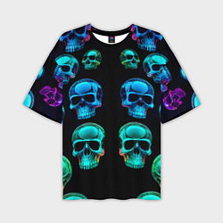 Мужская футболка оверсайз Neon skulls - ai art pattern