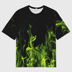 Мужская футболка оверсайз Зелёный огонь текстура