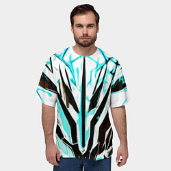Футболка оверсайз мужская Чёрно-голубая абстракция на белом фоне, цвет: 3D-принт — фото 2