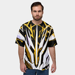 Футболка оверсайз мужская Чёрный фон, жёлто-белая абстракция, цвет: 3D-принт — фото 2