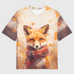 Футболка оверсайз мужская Лис в клетчатом шарфе, цвет: 3D-принт