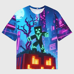 Футболка оверсайз мужская Minecraft and halloween - neon glow, цвет: 3D-принт