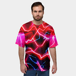 Футболка оверсайз мужская Неоновые космические разряды - нейроарт, цвет: 3D-принт — фото 2