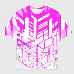 Мужская футболка оверсайз Агрессивные розовые полосы на белом фоне