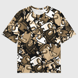 Мужская футболка оверсайз Персонажи Among us в бежевом тоне