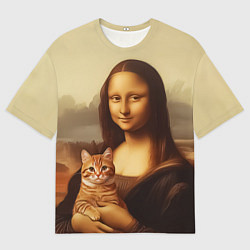 Футболка оверсайз мужская Мона Лиза и кот - винтажные цвета, цвет: 3D-принт