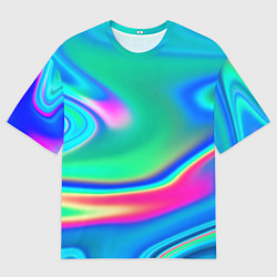 Футболка оверсайз мужская Неоновые голографические краски - светло-голубоват, цвет: 3D-принт