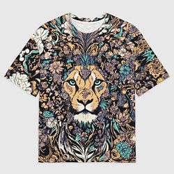 Футболка оверсайз мужская Лев с узорами и цветами, цвет: 3D-принт
