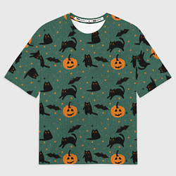 Мужская футболка оверсайз Хэллоуин и черный кот