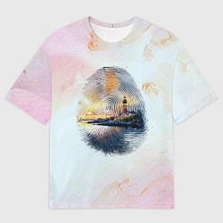 Мужская футболка оверсайз Маяк у моря на закате в отпечатке пальца