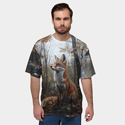 Футболка оверсайз мужская Лис в осеннем лесу, цвет: 3D-принт — фото 2