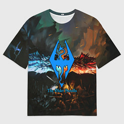 Футболка оверсайз мужская Skyrim драконы, цвет: 3D-принт