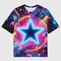 Футболка оверсайз мужская Звезда в неоновом космосе - нейроарт, цвет: 3D-принт